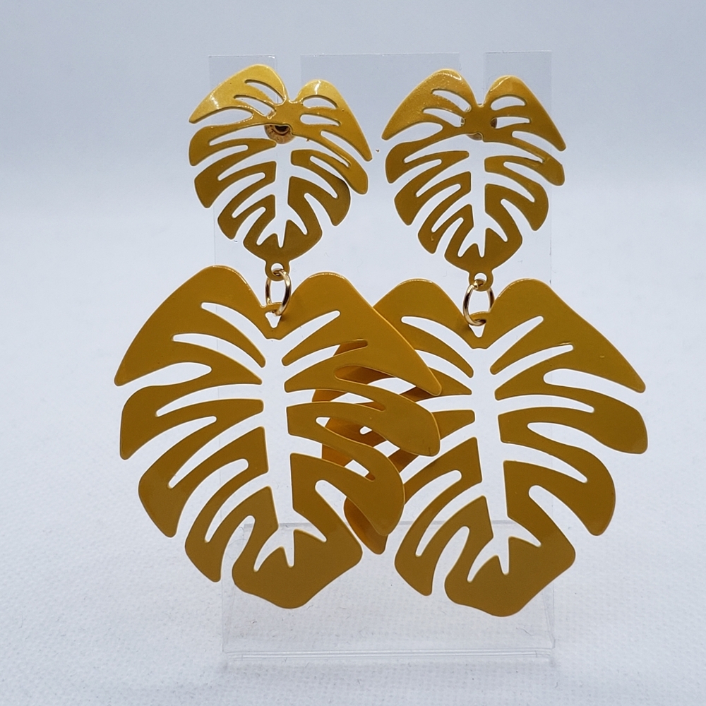 Yellow Tropical Leaf Drop Earrings